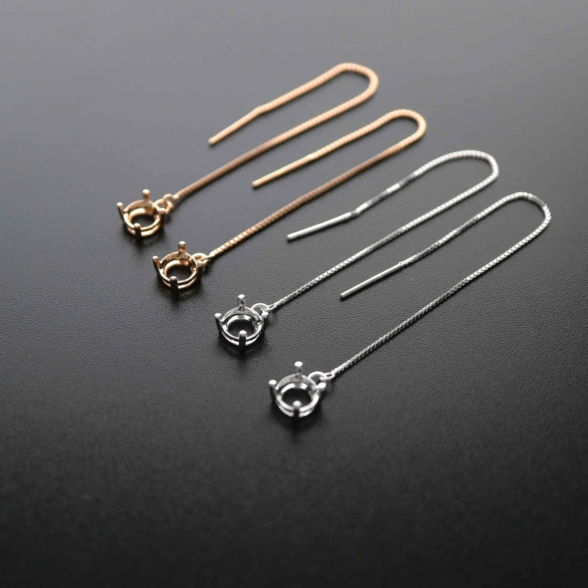 1Pair 5-8MM Round Bezel Solid 925 Sterling Silver Gemstone Prong Earrings Settings DIY Ear Wire Findings Rose Gold Plated 3'' 1706031 - Click Image to Close